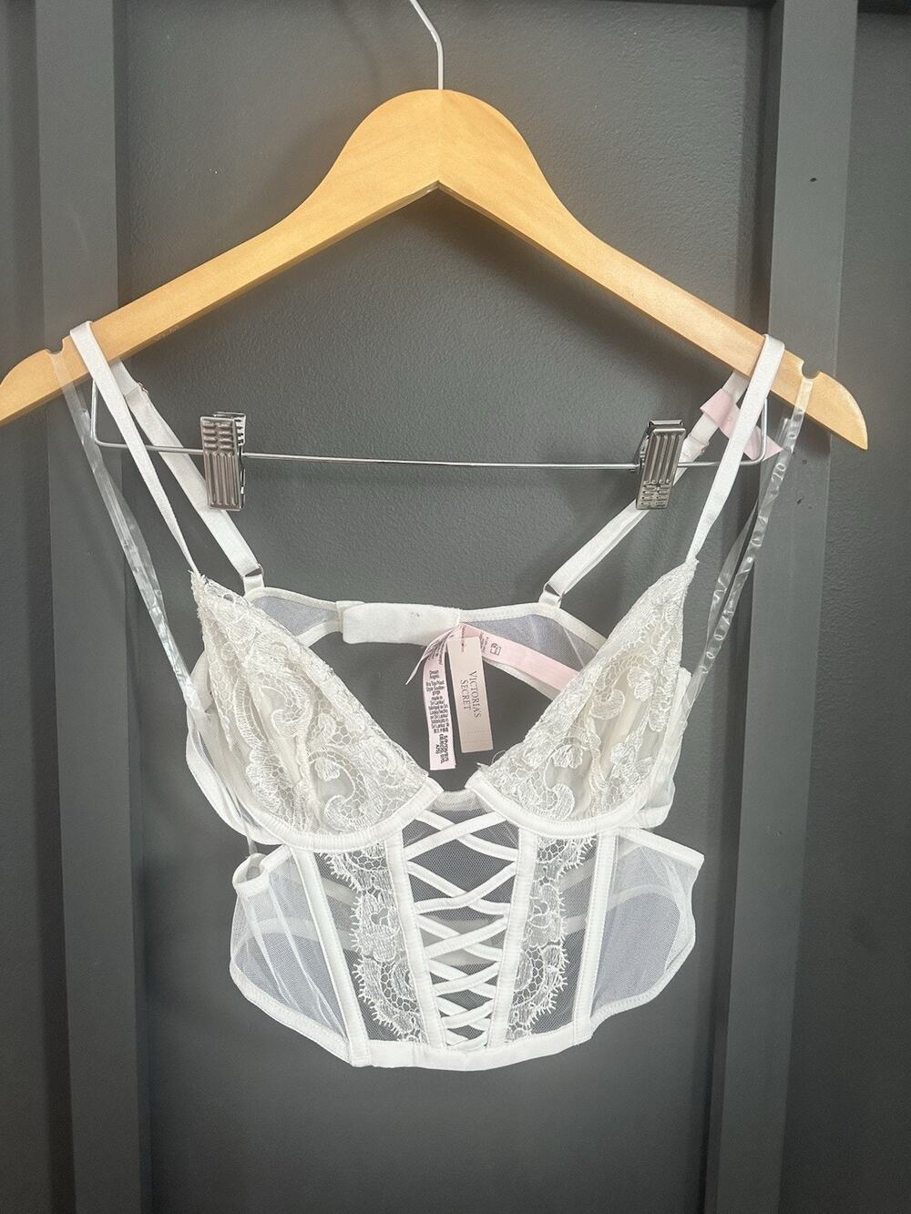 Victoria's Secret Dream Angels Bra Top Demi Corset Floral Strappy White NWT S